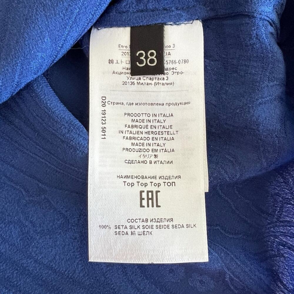 Etro Paisley Silk Puff Sleeve Blouse in Blue Size 38 (IT)/Small - Picture 6 of 7